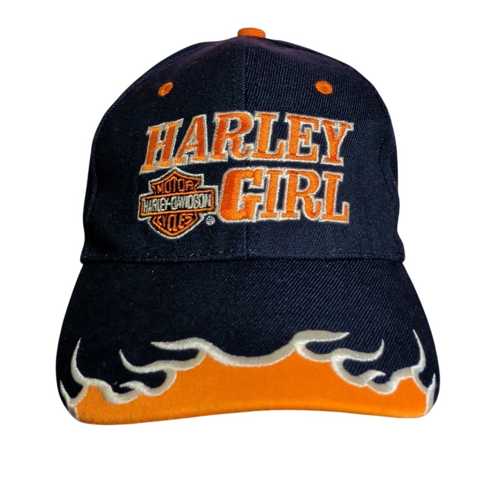 Harley Davidson Hat Women's Cap Flames Y2K Biker Chick Motorcycle Black